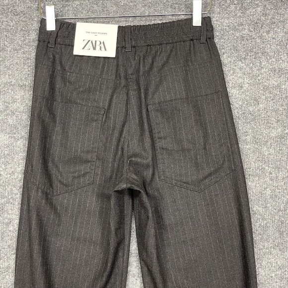 Zara Pants Womens 2 Grey Pinstripe Easy Pyjama Fit Elastic Pull On Drawstring - Picture 9 of 16